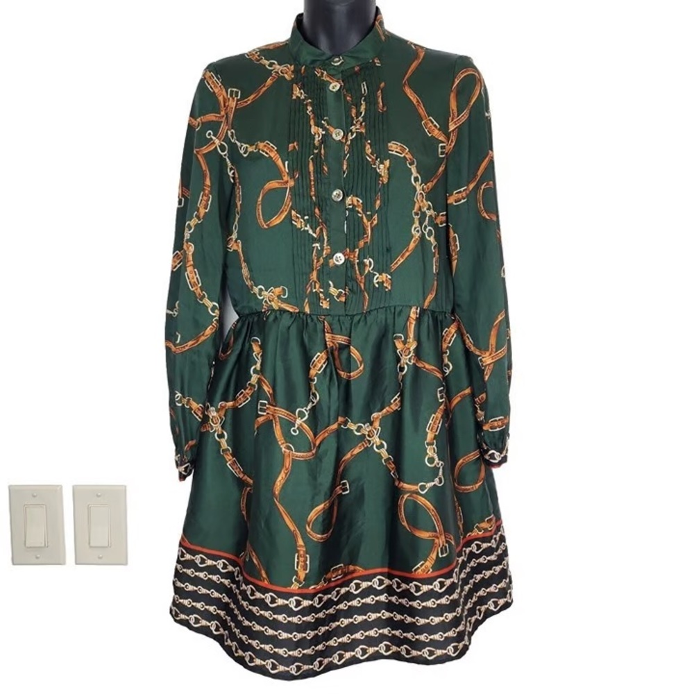ZARA WOMAN SHORT CHAIN PRINT DRESS BUTTONED LOOSE-FITTING  XS